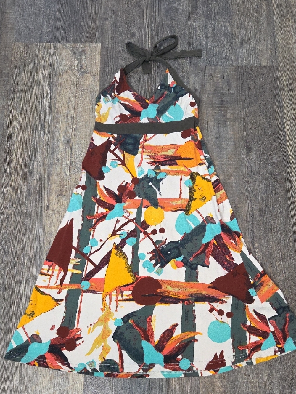 Patagonia Multicolor Halter Dress with Teal, Mustard, and Rust Accents